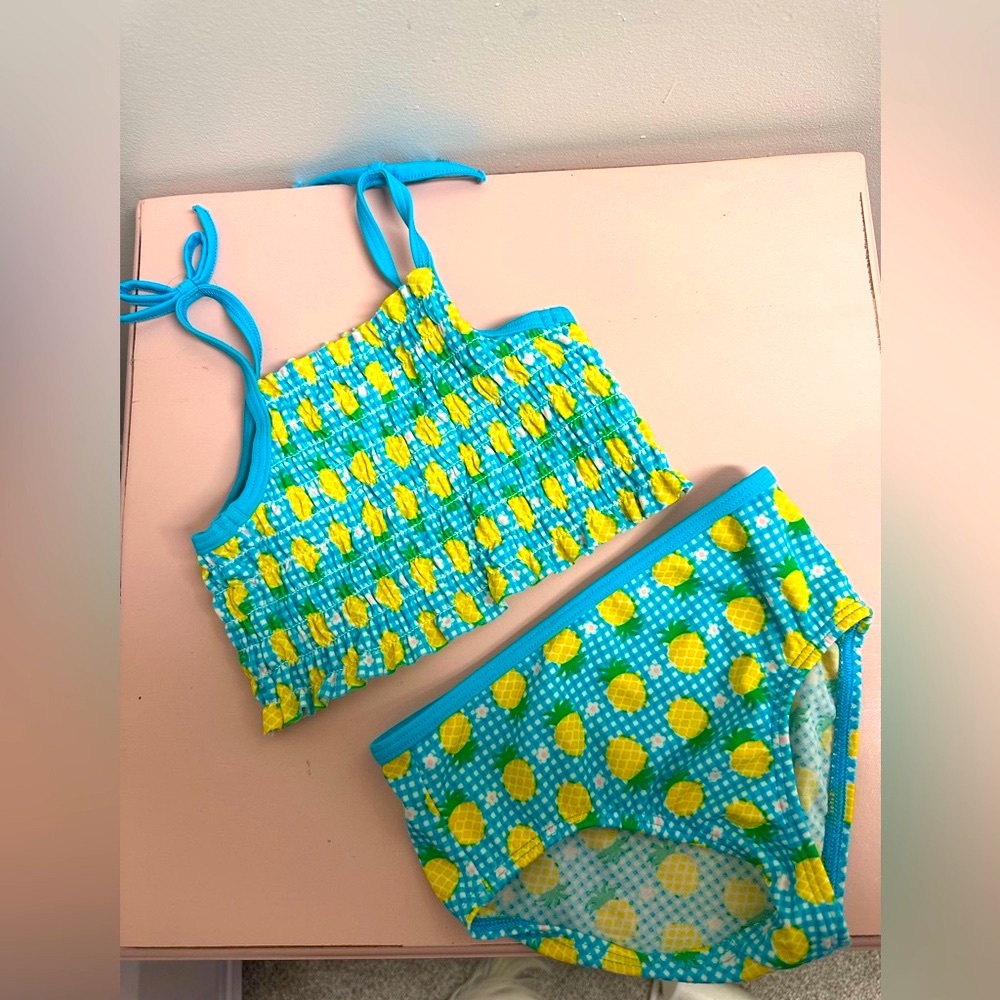 Toddler Girls SZ 4 Lands End Blue & Yellow Pineapple Print Bikini Set